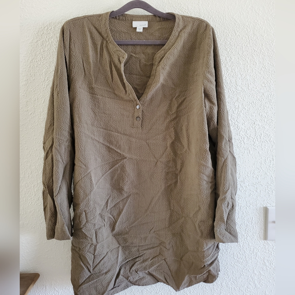 J. JILL Pure Jill Shirt Size Medium Moss Green V Neck Long Sleeve Buttons Tunic
